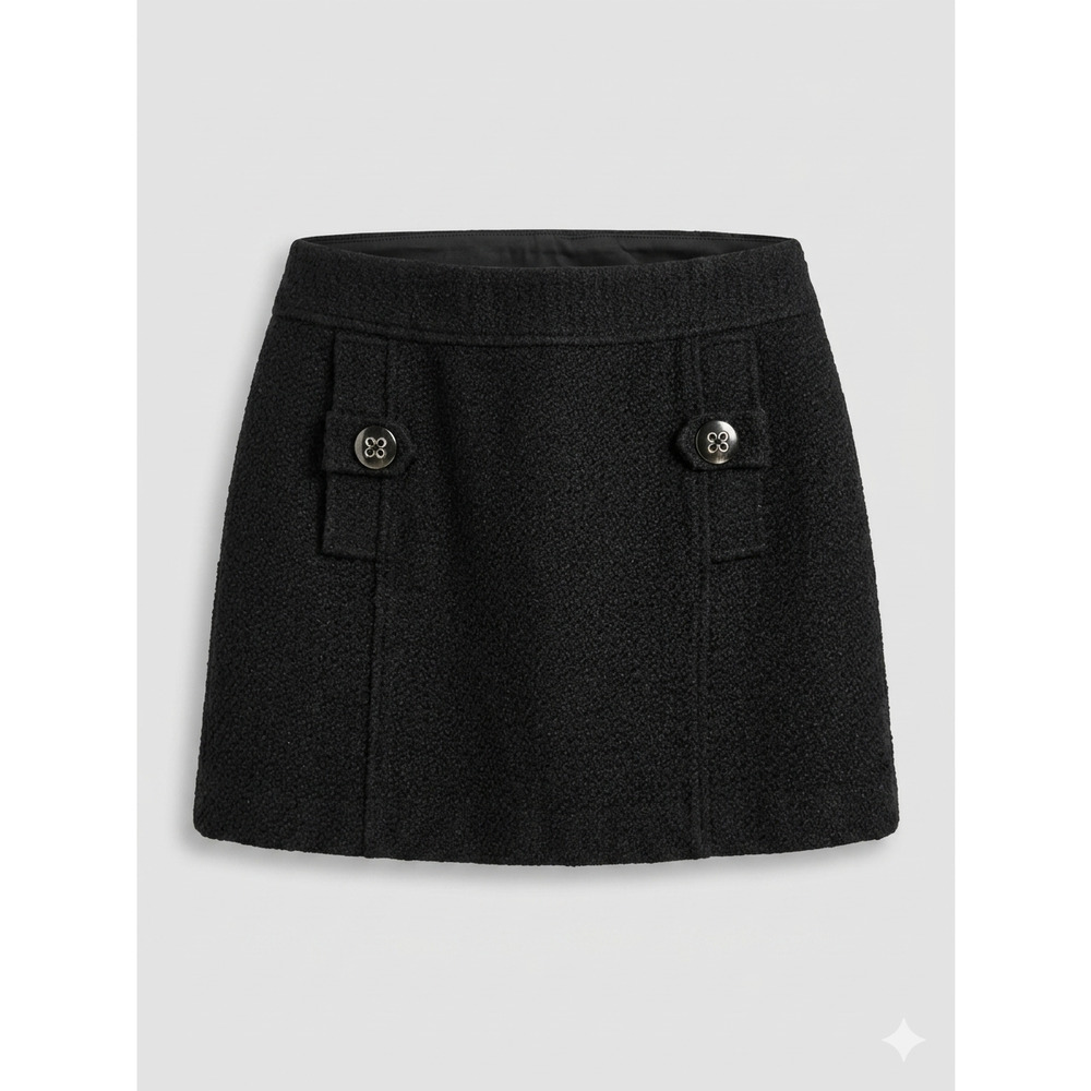 Gap Tweed Black Wool Blend Button Tab Mini Skirt 10